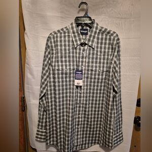 NWT LARGE TALL Luxury Wrangler Western Men's Black & White Plaid Shirt